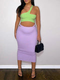 Momnfancy 2-in-1 Oblique Shoulder Irregular Fashion Bodycon Baby Shower Maternity Midi Dress
