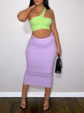 Momnfancy 2-in-1 Oblique Shoulder Irregular Fashion Bodycon Baby Shower Maternity Midi Dress