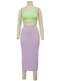 Momnfancy 2-in-1 Oblique Shoulder Irregular Fashion Bodycon Baby Shower Maternity Midi Dress