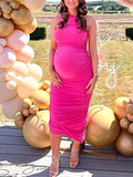 Momnfancy Ruched Oblique Shoulder Belly Friendly Irregular Bodycon Babyshower Maternity Maxi Dress