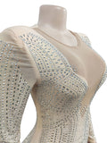 Momnfancy Apricot Rhinestone Diamond Mesh V-Neck Bodycon Chic Cocktail Evening Maternity Baby Shower Mini Dress