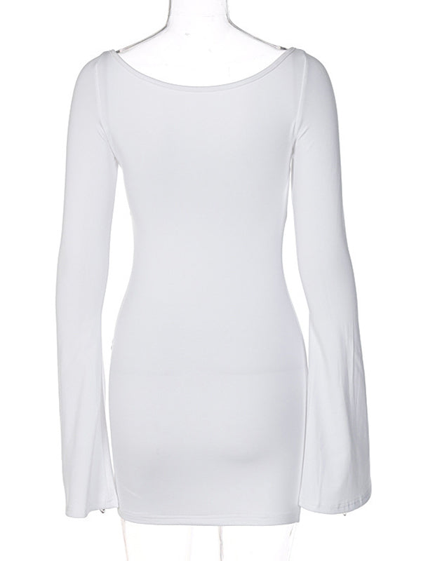 Momnfancy White  High Waist Ruched Flare Sleeve V-Neck Bodycon Cute Baby Shower Maternity Mini Dress