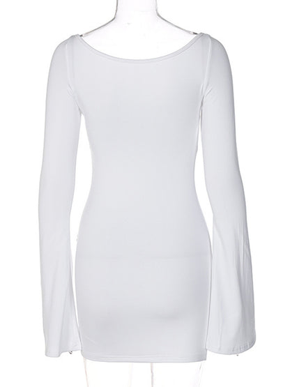 Momnfancy White  High Waist Ruched Flare Sleeve V-Neck Bodycon Cute Baby Shower Maternity Mini Dress