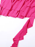 Momnfancy Rose Carmine Irregular Ruffle Flower Off Shoulder Cut Out Chic Club Baby Shower Maternity Mini Dress