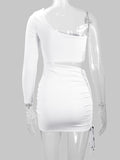 Momnfancy Solid Color Cut Out One Shoulder Irregular Drawstring Bodycon Cute Baby Shower Maternity Mini Dress