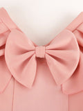 Momnfancy Pink Bow Ruffle V-neck Flutter Sleeve Bodycon Elegant Baby Shower Maternity Mini Dress