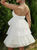 Momnfancy White Sequin Sparkly Layers Of Tulle Mesh Fluffy Grenadine Babyshower Party Maternity Mini Dress