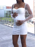 Momnfancy White Bodycon Transparent Mesh Splicing Tulle Party Babyshower Maternity Mini Dress