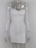 Momnfancy White Bodycon Transparent Mesh Splicing Tulle Party Babyshower Maternity Mini Dress