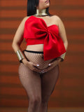 Momnfancy Red Bow Plus Size Fashion Elegant Photoshoot Baby Shower Maternity Crop Top