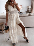 Momnfancy White Lace Irregular Spaghetti Strap Off Shoulder Backless Swallowtail Shorts Cute Baby Shower Maternity Jumpsuit