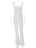 Momnfancy White Two Piece Irregular Off-shoulder Bandeau High Waisted Streetwear Chic Baby Shower Maternity Long Jumpsuit