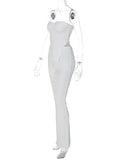 Momnfancy White Two Piece Irregular Off-shoulder Bandeau High Waisted Streetwear Chic Baby Shower Maternity Long Jumpsuit