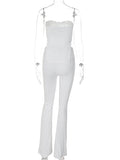 Momnfancy White Two Piece Irregular Off-shoulder Bandeau High Waisted Streetwear Chic Baby Shower Maternity Long Jumpsuit