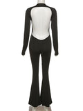 Momnfancy Bodycon Backless Flare Pant Long Sleeve Photoshoot Maternity Jumpsuit
