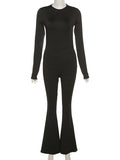 Momnfancy Bodycon Backless Flare Pant Long Sleeve Photoshoot Maternity Jumpsuit