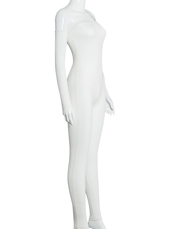 Momnfancy White Off Shoulder Solid Bodycon Fashion Party Baby Shower Maternity Jumpsuit