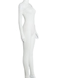Momnfancy White Off Shoulder Solid Bodycon Fashion Party Baby Shower Maternity Jumpsuit