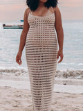 Momnfancy Summer Apricot Cut Out Knitting Sheer Beach Photoshoot Maternity Maxi Dress