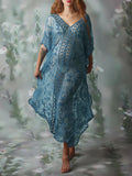 Momnfancy Cut Out Slit Lace Sheer Photoshoot Boho Flowy Crochet Cover-Up Smock Maternity Dress