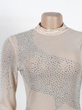 Momnfancy Apricot Patchwork Rhinestone Mesh One Shoulder Prom Wedding Guest Mermaid Party Pregnancy Maternity Maxi Dress
