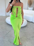 Momnfancy Green Off Shoulder Bandeau Backless Cut Out Baby Shower Bodycon Maternity Maxi Dress