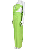 Momnfancy Green Off Shoulder Bandeau Backless Cut Out Baby Shower Bodycon Maternity Maxi Dress
