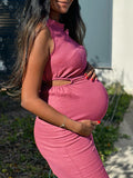 Momnfancy Pink Girl Baby Shower Cut Out Sleeveless Casual Maternity Mini Dress