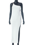 Momnfancy Solid Backless One Shoulder Cut Out Slit Baby Shower Party Maternity Midi Dress