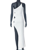 Momnfancy Solid Backless One Shoulder Cut Out Slit Baby Shower Party Maternity Midi Dress