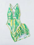Momnfancy Orange Tie Dye 2-in-1 Drawstring Backless Lace Up Fashion Maternity Bikinis