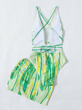Momnfancy Orange Tie Dye 2-in-1 Drawstring Backless Lace Up Fashion Maternity Bikinis