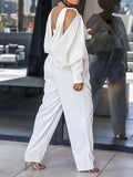 Momnfancy V-neck Lantern Long Sleeve Solid Cute Maternity Jumpsuit