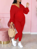 Momnfancy Zipper V-Neck Casual Plus Size Maternity Jumpsuit