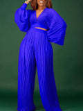 Momnfancy Solid Color Pleated Two Piece Baby Shower Maternity Wide Leg Jumpsuit