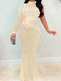 Momnfancy Rhinestone Tulle One Sleeve Bodycon Party Plus Size Maternity Maxi Dress