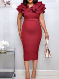 Momnfancy V-Neck Short Sleeve Wavy Edge Autumn And Winter Maternity Evening Dress