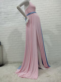 Momnfancy Side Slit Patchwork Pink Blue Babyshower Gender Reveal Party Maternity Maxi Dress