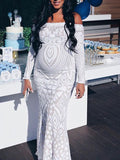 Momnfancy White Lace Off Shoulder Mermaid Bodycon Wedding Gown Elegant Formal Baby Shower Maternity Maxi Dress