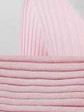 Momnfancy Pink Sweater Off Shoulder V-Neck Long Sleeve Bodycon Cute Rib Baby Shower Maternity Midi Dress