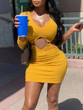 Momnfancy Yellow Bodycon Cutout Crop Bare Waist Chic Party Daily Maternity Mini Dress