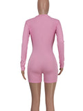 Momnfancy Pink Single Breasted V-Neck Bodycon Cute Shorts Maternity Jumpsuit