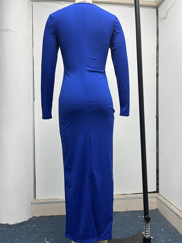 Momnfancy Blue Cut Out Crop Cross Ruffle Bodycon Elegant Plus Size Photoshoot Gown Baby Shower Maternity Maxi Dress
