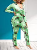 Momnfancy Letter Print Single Breasted Romper Onesie Maternity Pajama Long Jumpsuit