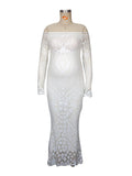 Momnfancy White Lace Off Shoulder Mermaid Bodycon Wedding Gown Elegant Formal Baby Shower Maternity Maxi Dress