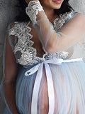 Momnfancy Lace Grenadine V-neck Split Front Robe Photography Props Maternity Photoshoot Maxi Dress