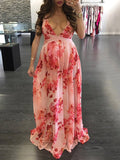 Momnfancy Flowers Backless Evening Party V-neck Sweet Maternity Maxi Dress