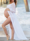 Momnfancy Patchwork Lace Off Shoulder Slit Pregnant Maternity Maxi Dress