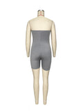 Momnfancy Grey Bandeau Sleeveless Short Maternity Bodycon Romper Jumpsuit