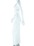 Momnfancy White Two Peice Irregular Cut Out Crop Square Neck Bodycon 2-in-1 Chic Maternity Photoshoot Maxi Dress